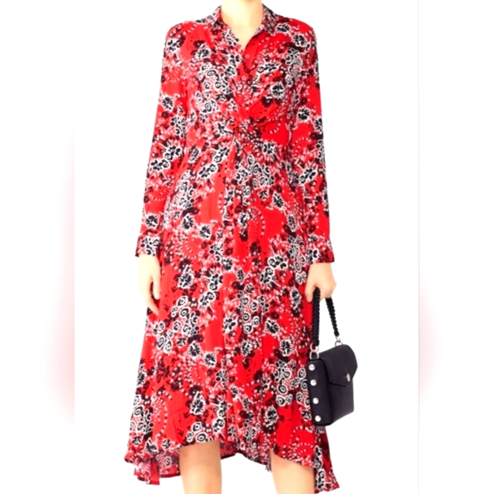 Free People Vibrant Red and Black Floral Dress